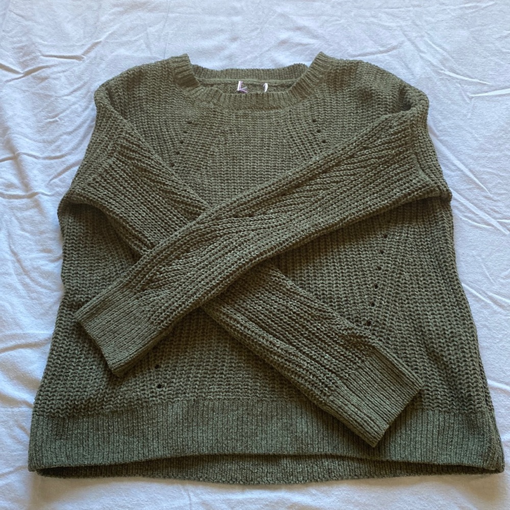 green knit sweater